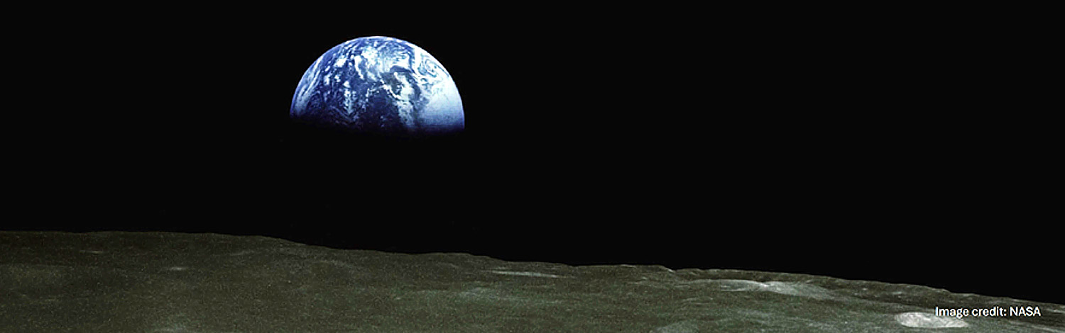 View from the moon of the Earth rising